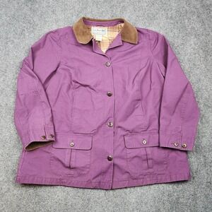 LL Bean Adirondack Barn Coat Womens 2XL Purple Jacket Corduroy Collar Plaid Line